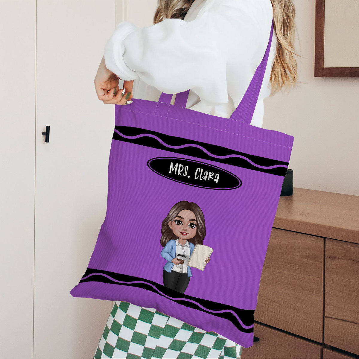 Teacher Crayon Personalized Tote Bag, Back To School Gift For Teacher
