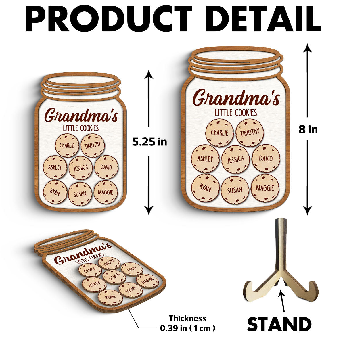 Grandma Mom Cookies Jar Gift Personalized 2-layer Wooden Plaque