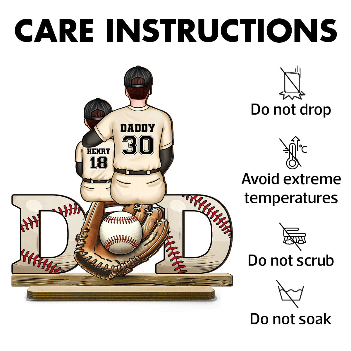 Baseball Softball Dad & Kids Glove Personalized 2-Layer Standing Wooden Plaque,  Gift for Dad, Gift for Husband