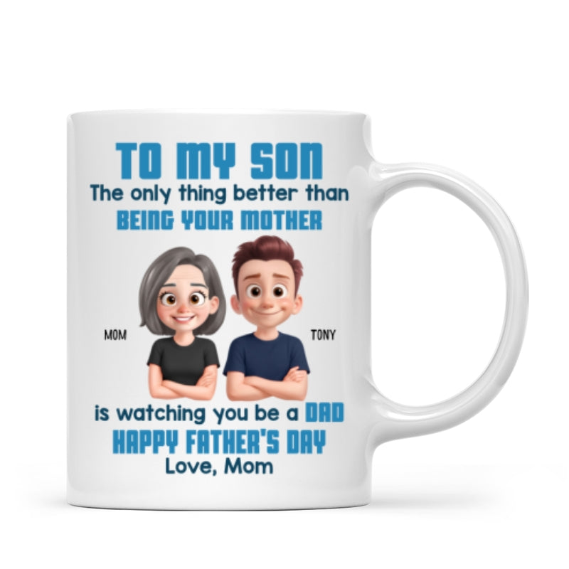 To My Son Happy Father's Day Cartoon Style Personalized Mug, Heartfelt Father's Day Gift For Son