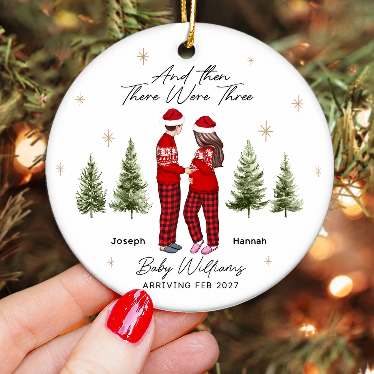 And Then There Were Three - Pregnancy Announcement Ornament - Baby Coming Soon Ornament - Ornament for Baby - Expecting Mom Gift