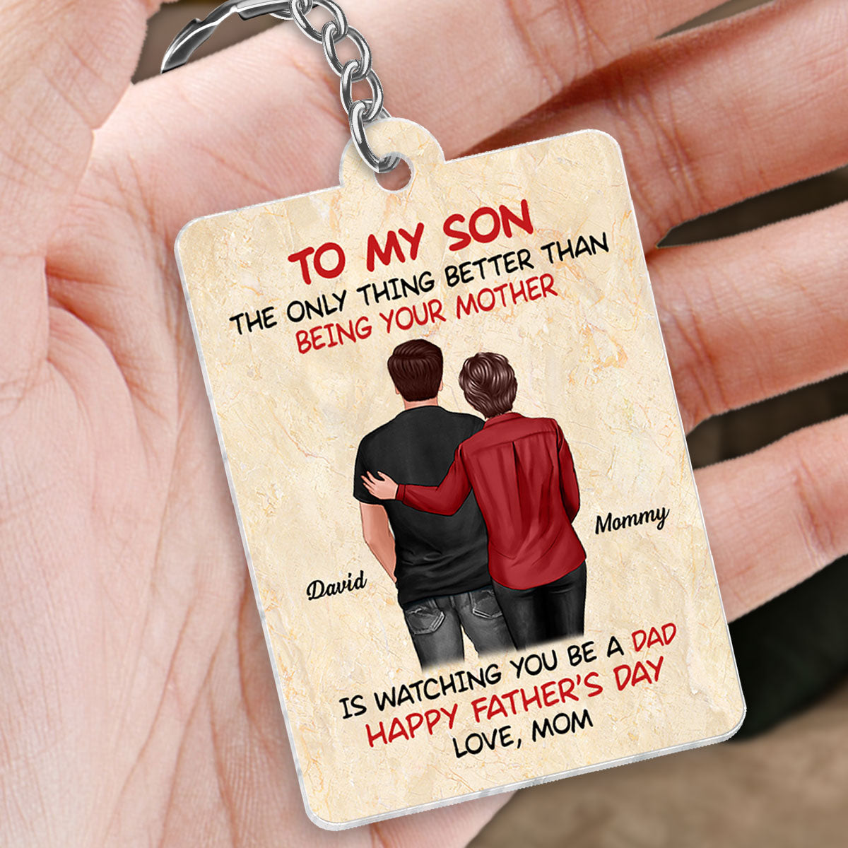 From Mom To Son Happy Father's Day Personalized Acrylic Keychain, Heartfelt Father's Day Gift For Son