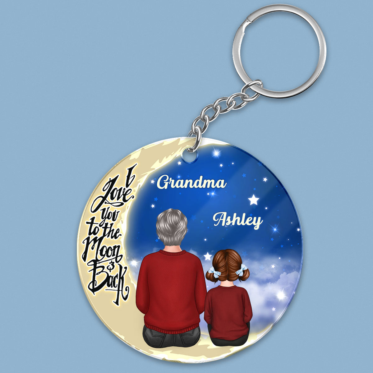 Grandma Grandkids On Moon Personalized Circle Acrylic Keychain - Gift For Grandma