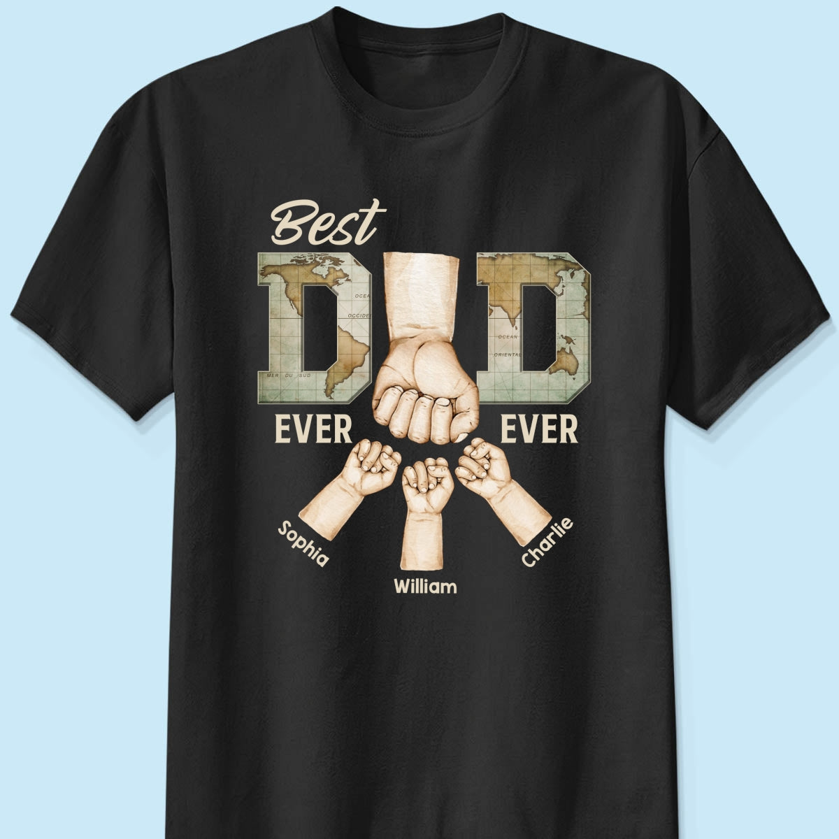 Best Dad Ever Ever Fist Bump With Kids Names Personalized Shirt