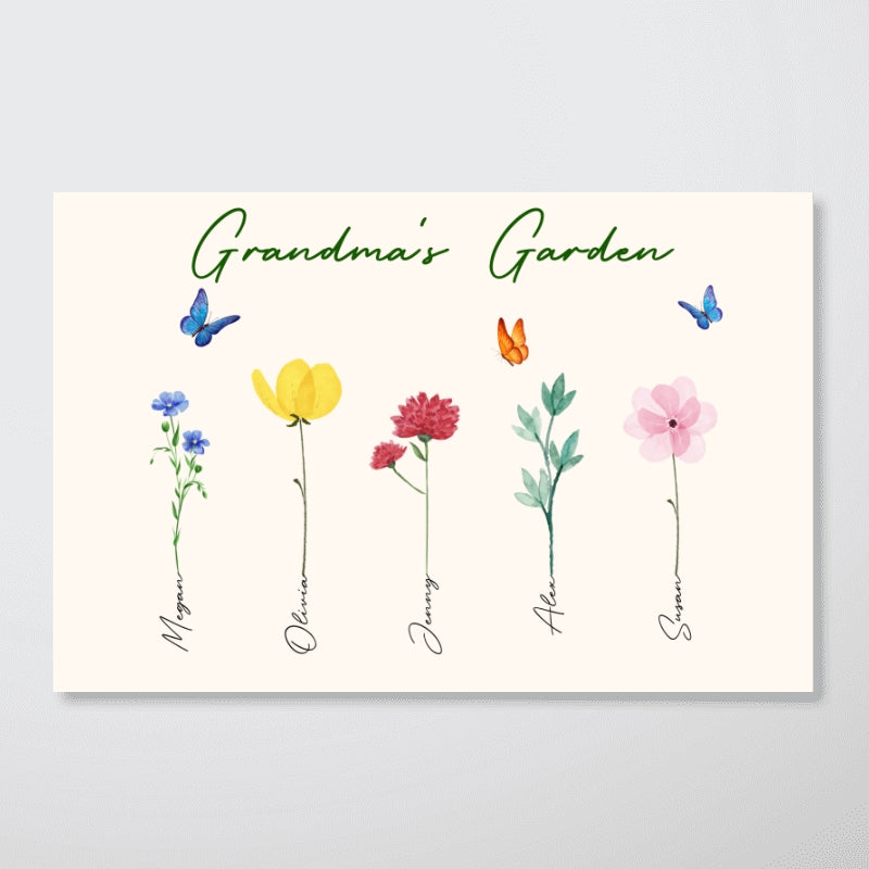 Family Watercolor Flowers Personalized Horizontal Poster