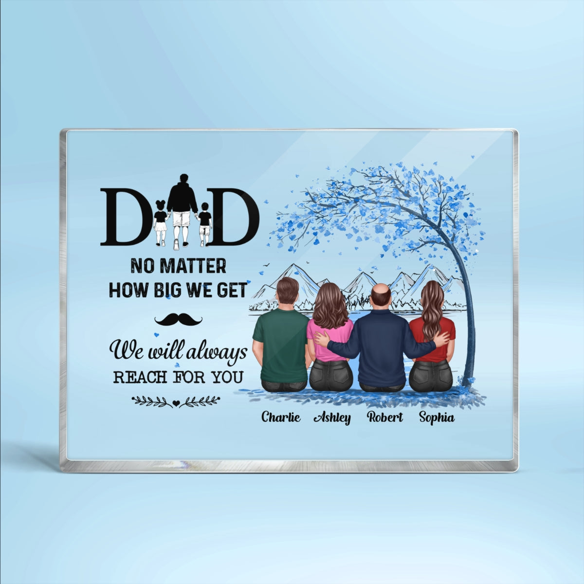 Back View Dad And Daughters Sons Sitting Under Tree Personalized Horizontal Rectangle Acrylic Block