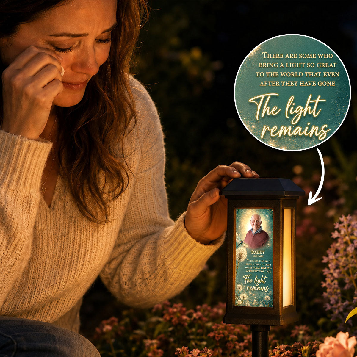The Light Remains Memorial Dragonfly Dandelion - Personalized Solar Lantern Light - Heartfelt Sympathy Gift for Loved Ones