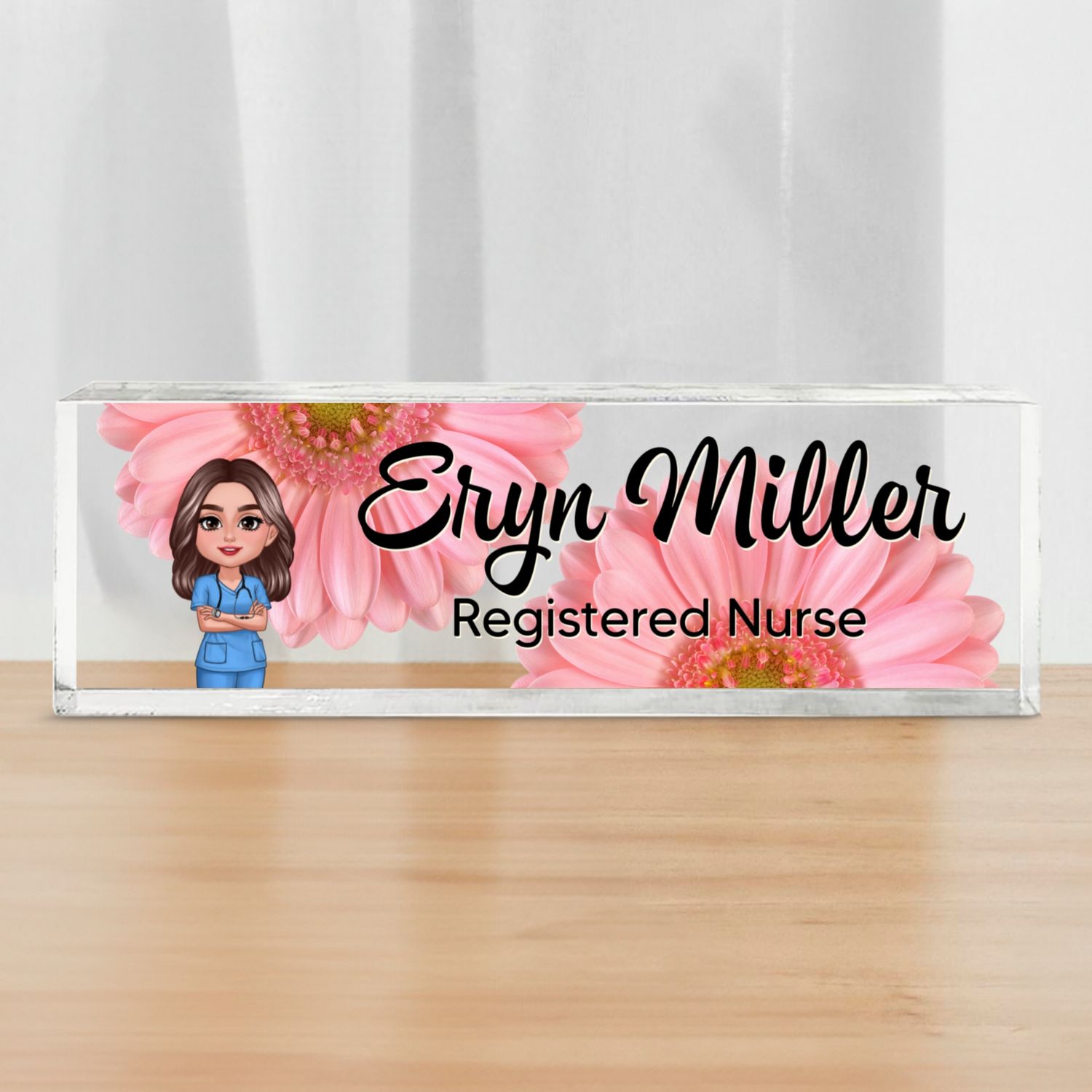 Nurse Flowers Personalized Acrylic Desk Name Plate, Gift For Nurses, Doctors, Healthcare Workers