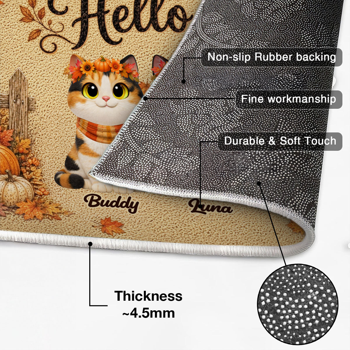 Cozy Warm Fall Season Hello Fall Cute Cats - Personalized Doormat - Fall Decor For Cat Lovers