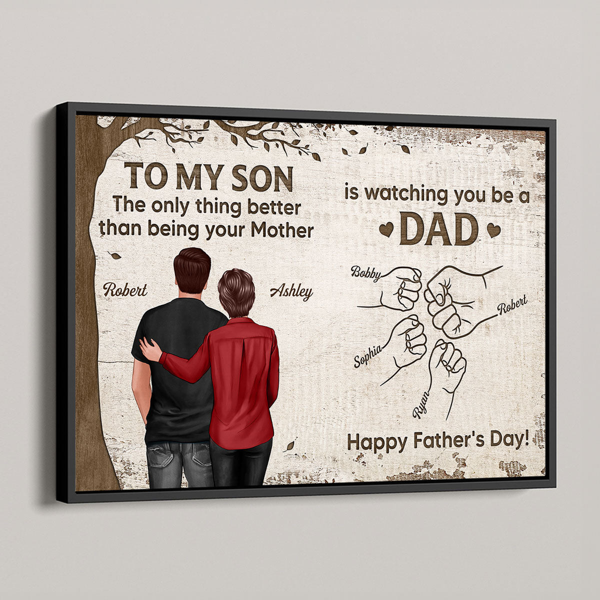 From Mom Dad To Son Watching You Be A Dad Fist Bumps Under Tree Personalized Poster, Gift For Son
