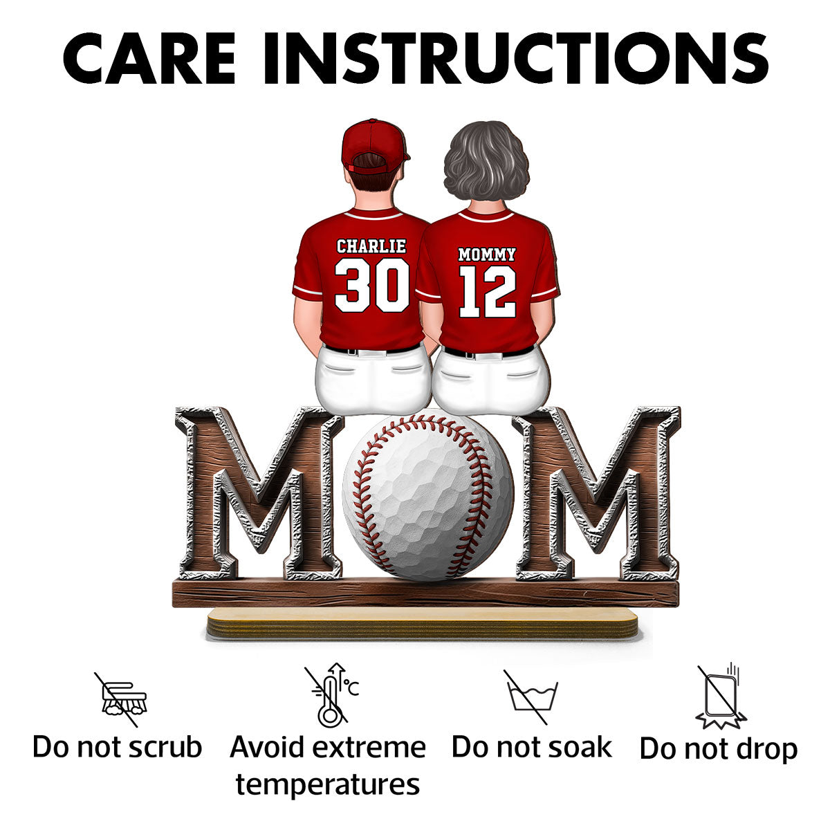Baseball, Softball Mom And Kids Sitting On Text Personalized Standing Wooden Plaque, Gift for Wife, Gift for Mom