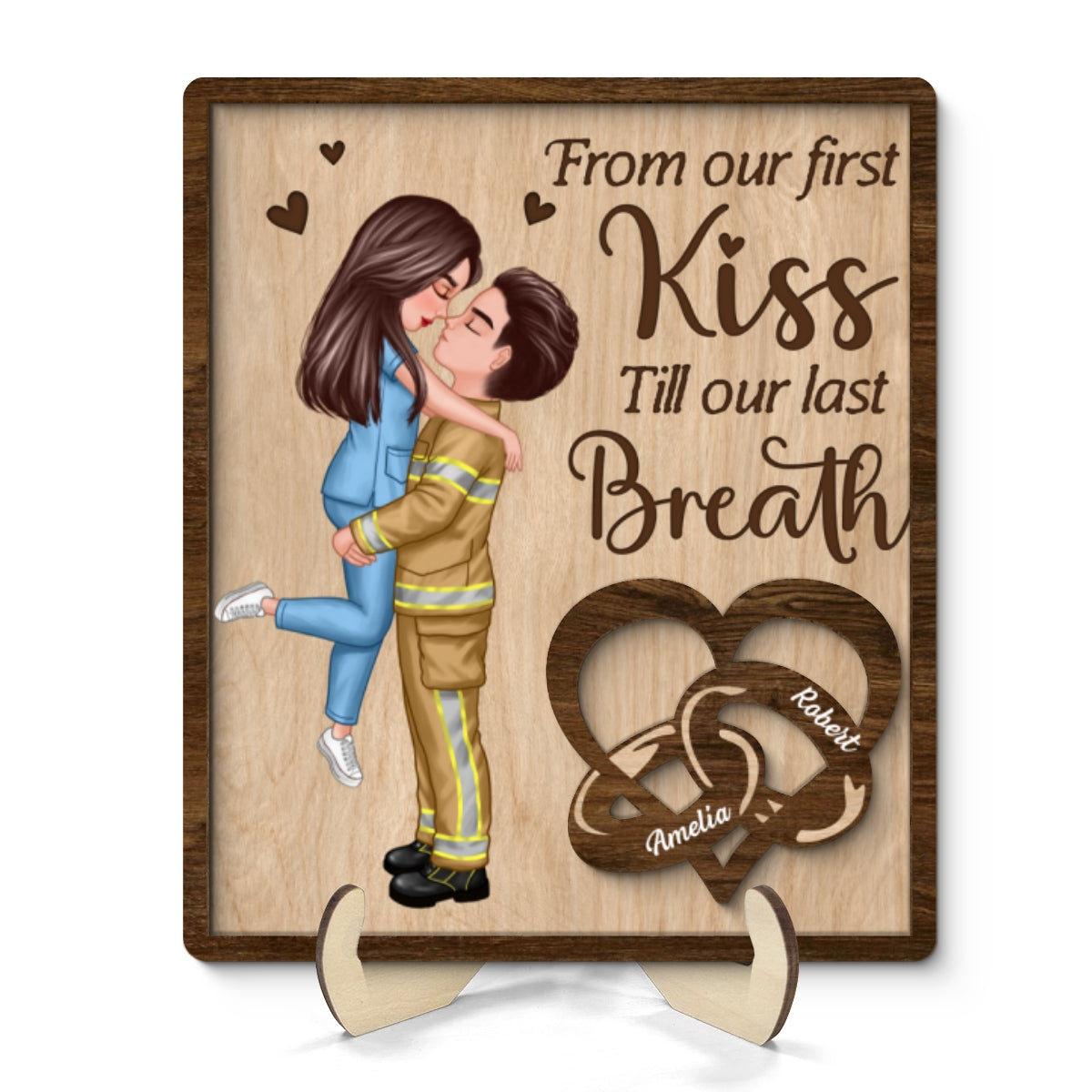 From Our First Kiss Till Our Last Breath Gifts by Occupation Gift For Her Gift For Him Firefighter, Nurse, Police Officer Personalized 2-Layer Wooden Plaque