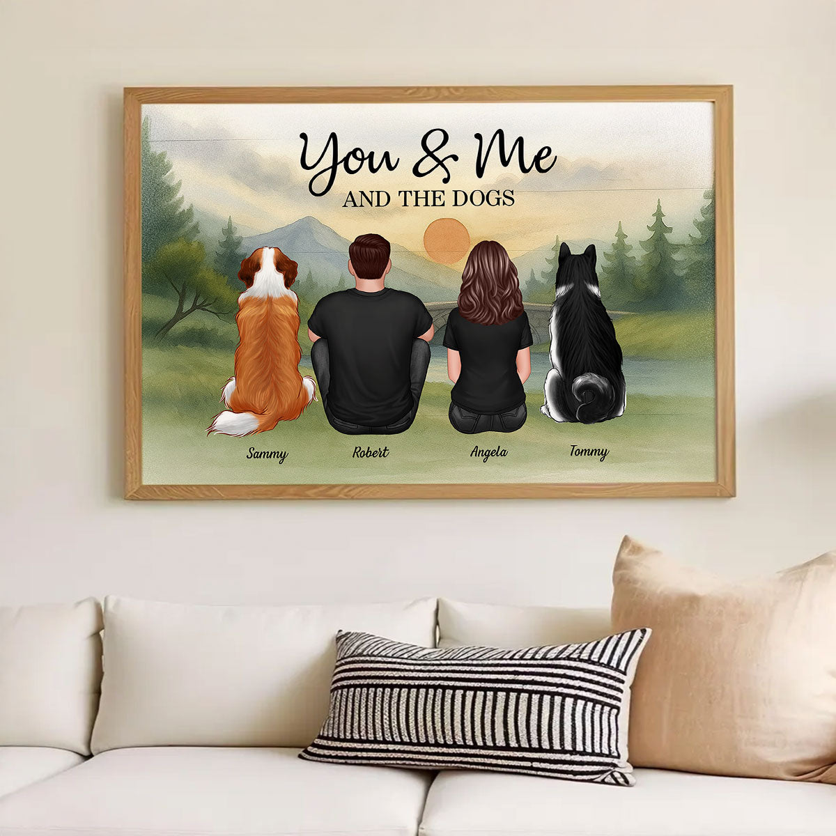 Couple And Dogs Retro Mountain Personalized Poster