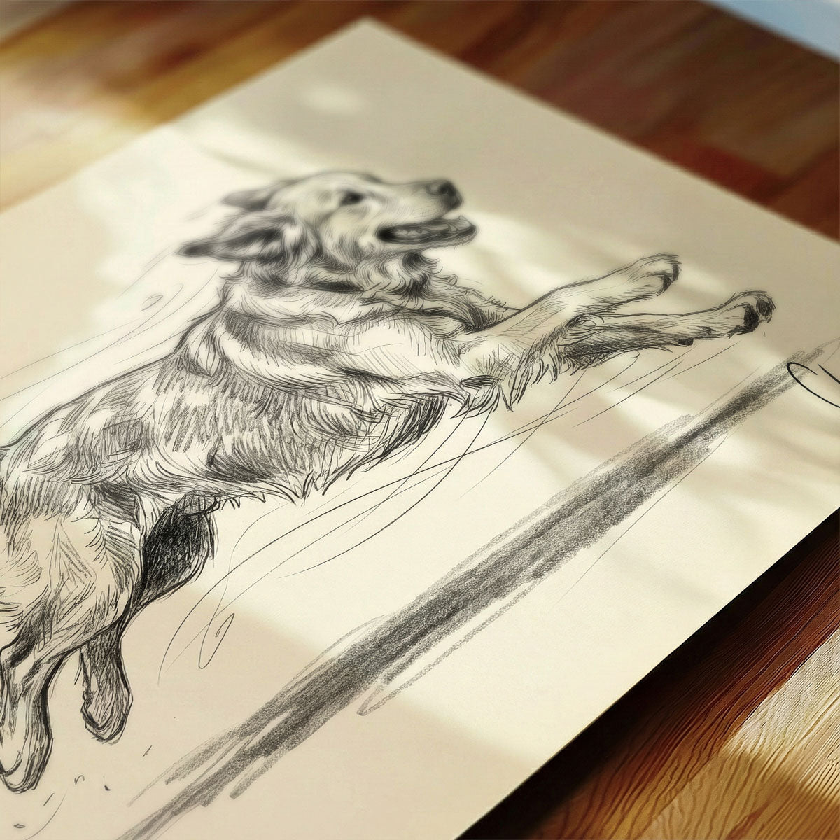 Dog with Zoomies Vintage Sketch From Your Pet Photo - Personalized Poster - Unique Pet Art Decor Gift For Dog Lover
