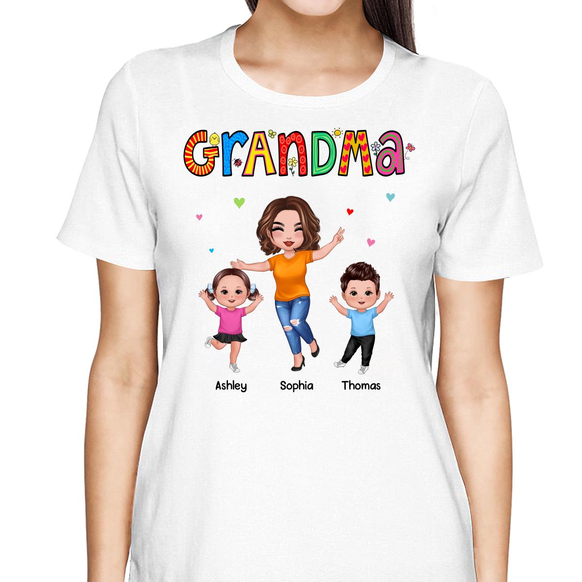 Beautiful Patterns Happy Doll Grandma And Grandkids Personalized Shirt