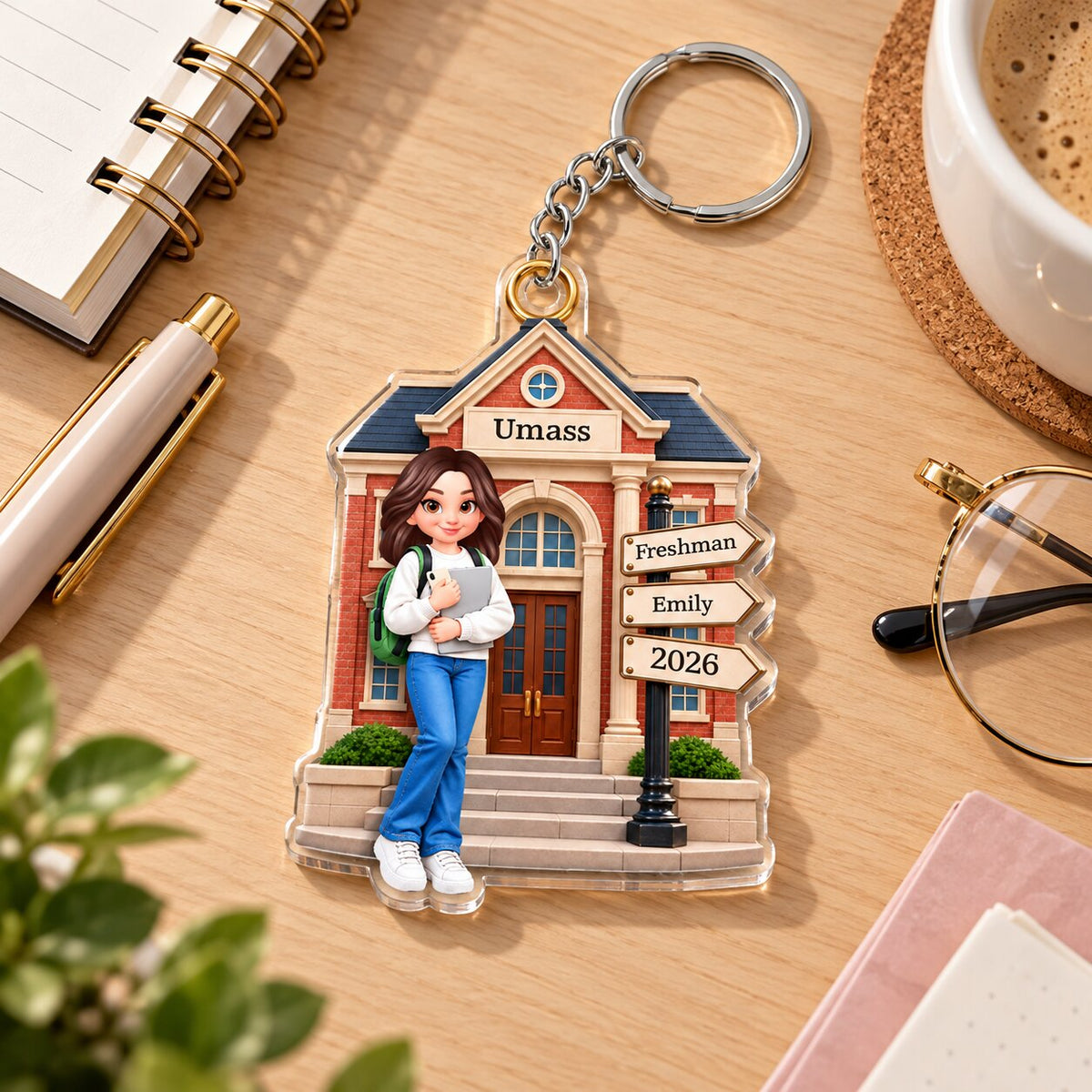 1st Year Of College 2D Flat - Personalized Acrylic Keychain - Christmas Gift for Freshman