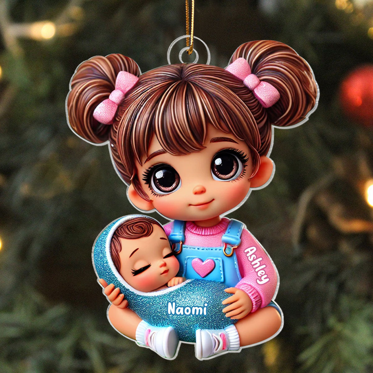 Personalized Big Sister Holding Baby Personalized 2D Flat Acrylic Christmas Ornament, Christmas Gift For Daughter Granddaughter