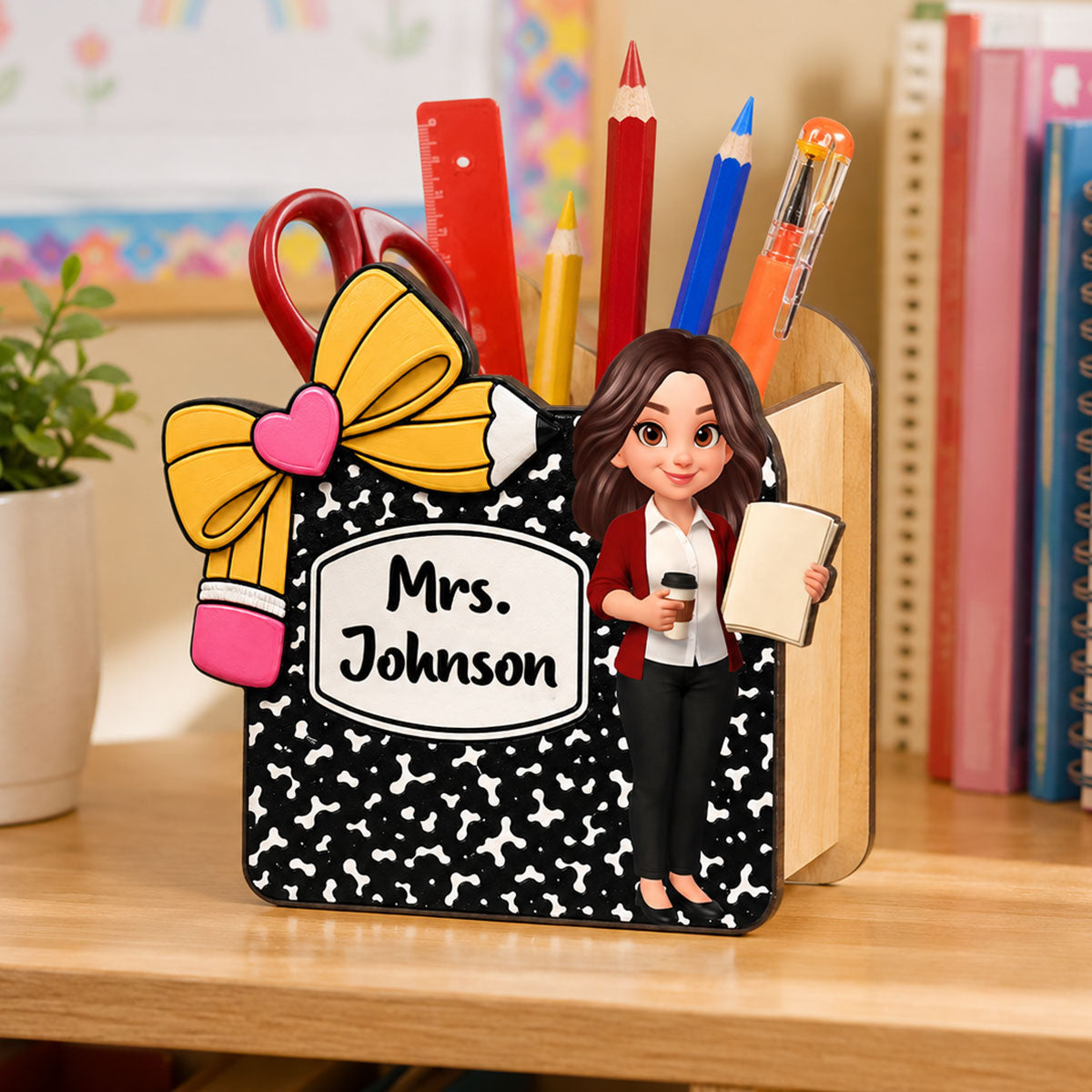 Cute Teacher Notebook Pencil - Personalized Pencil Holder - Back To School Gift For Teacher, Classroom Decor