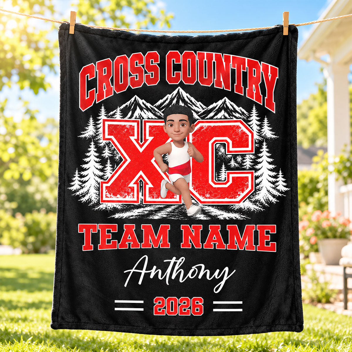Cross Country XC Runner Custom Name & Team Name - Personalized Fleece Blanket - Christmas Gift For Cross Country Runners, Girls, Boys, Grandkids
