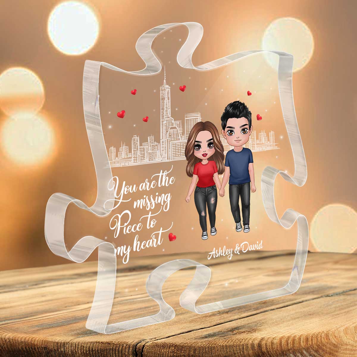 The Missing Piece To My Heart Standing Doll Couple Personalized Puzzle Acrylic Plaque