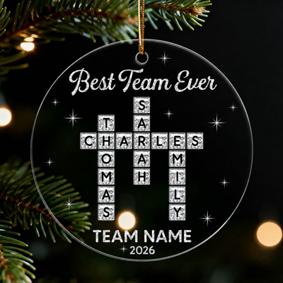 Best Team Ever Shining Effect Crossword Puzzle - Personalized Acrylic Ornament - Coworkers, Colleagues Gift Exchange