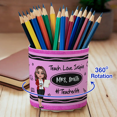 Teacher Crayon Pattern Personalized Rotating Pen Holder, Teacher Appreciation Gift, Back To School Gift