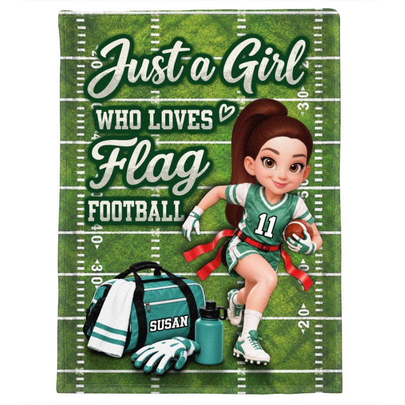 Just a Girl Who Loves Flag Football - Personalized Fleece Blanket - Christmas Gift for Daughter, Granddaughter, Niece