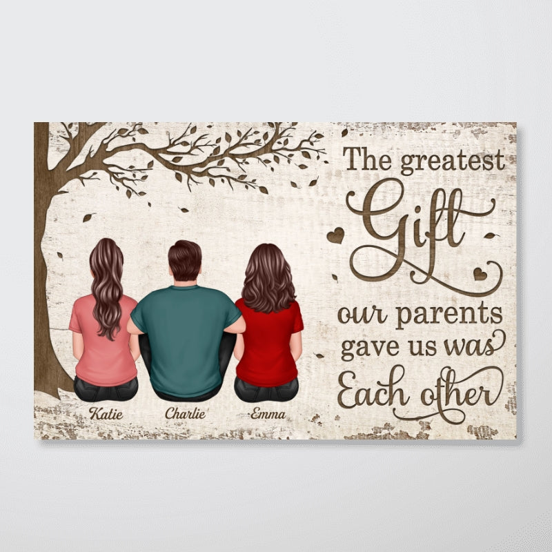 Back View Brothers And Sisters Sitting Under Tree Personalized Horizontal Poster