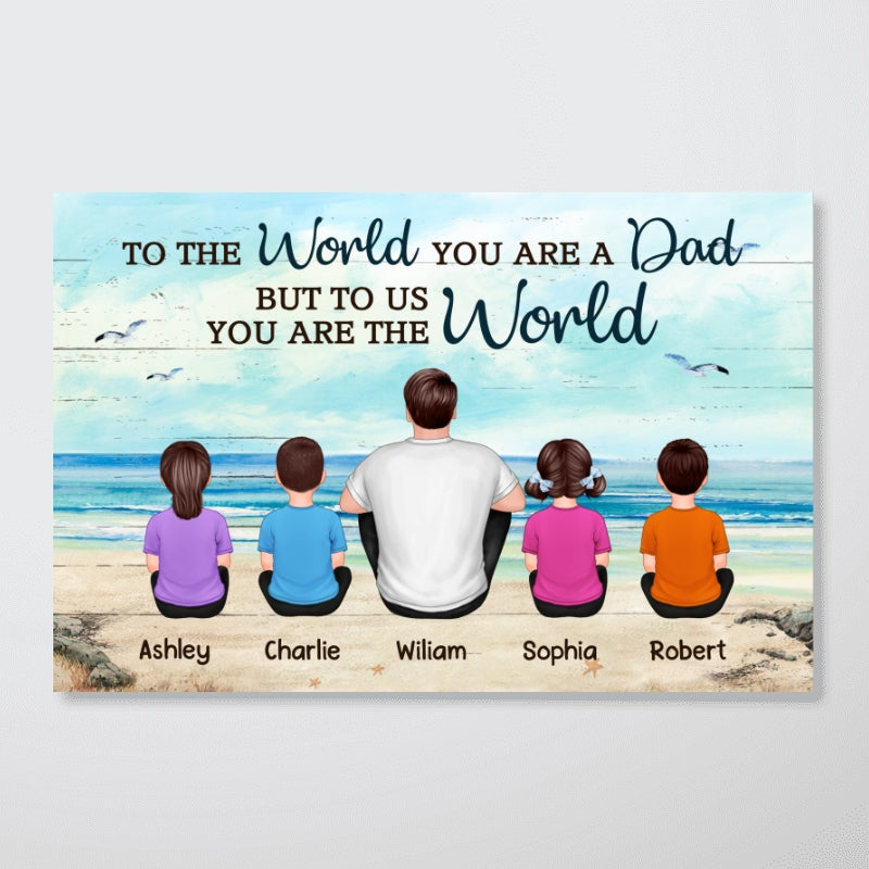 Dad And Sons Daughters Beach Landscape Personalized Poster, Heartfelt Gift For Dad, For Husband