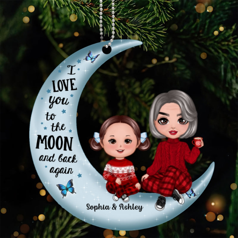Love To The Moon Doll Grandma Grandkids Personalized Acrylic Ornament