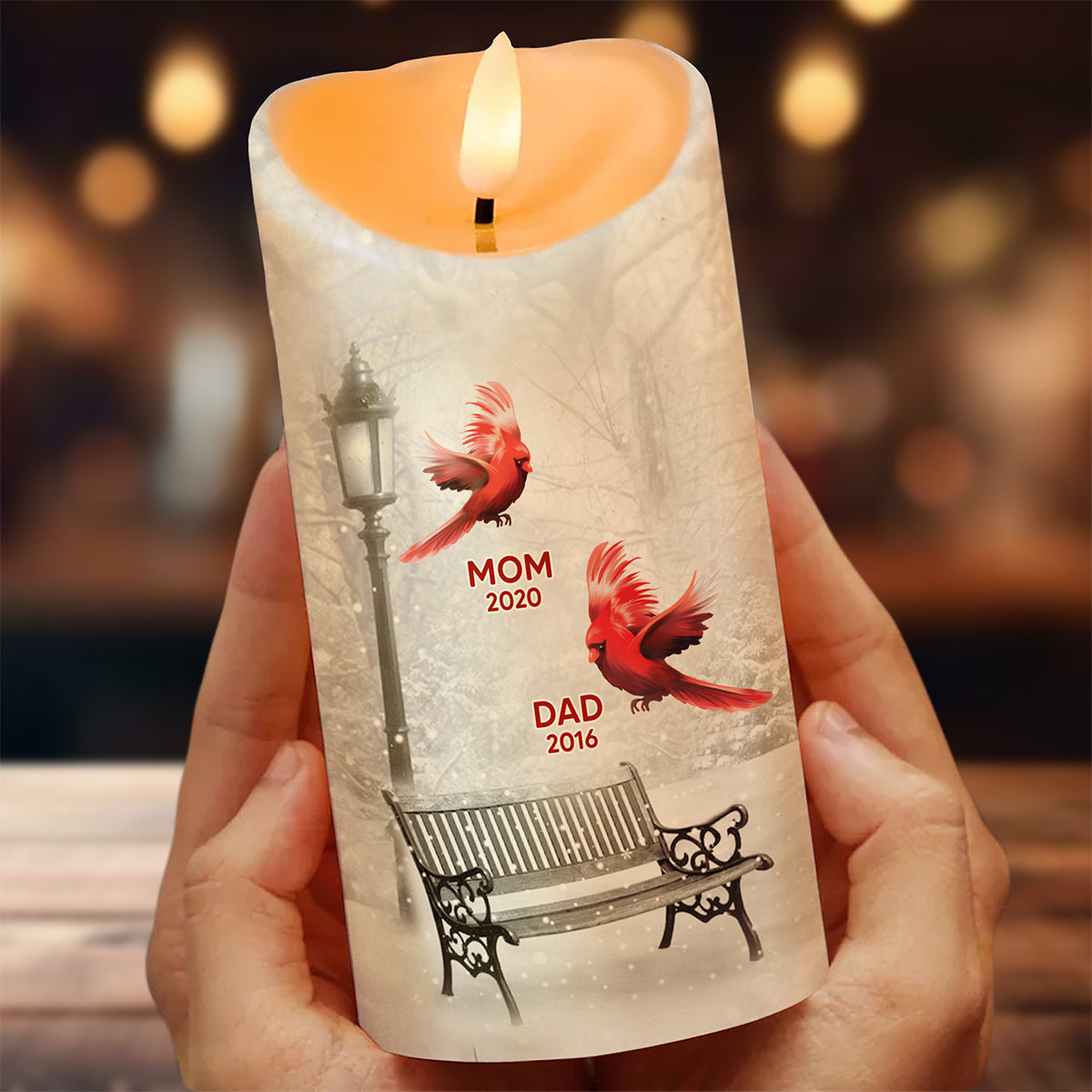 Cardinals Winter Memorial Personalized LED Candle, Remembrance Gift, Sympathy Gift