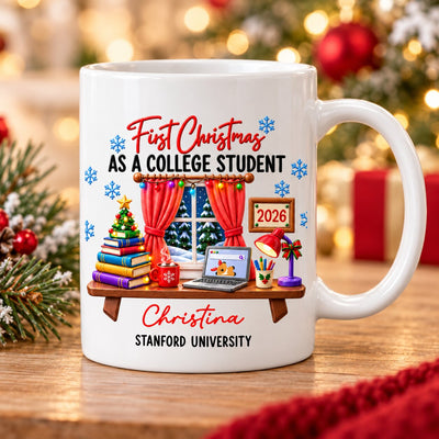 College Student With Desk Design - Personalized Mug - Christmas Gift For New Student, Boy, Girl