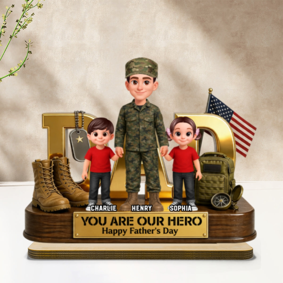 Proud American Millitary Dad - Personalized 2-Layered Wooden Plaque - Father's Day Gift For Dad, Husband