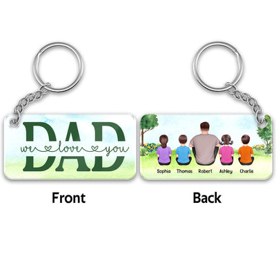 Dad And Kids Sitting Back View In Park Personalized Acrylic Keychain
