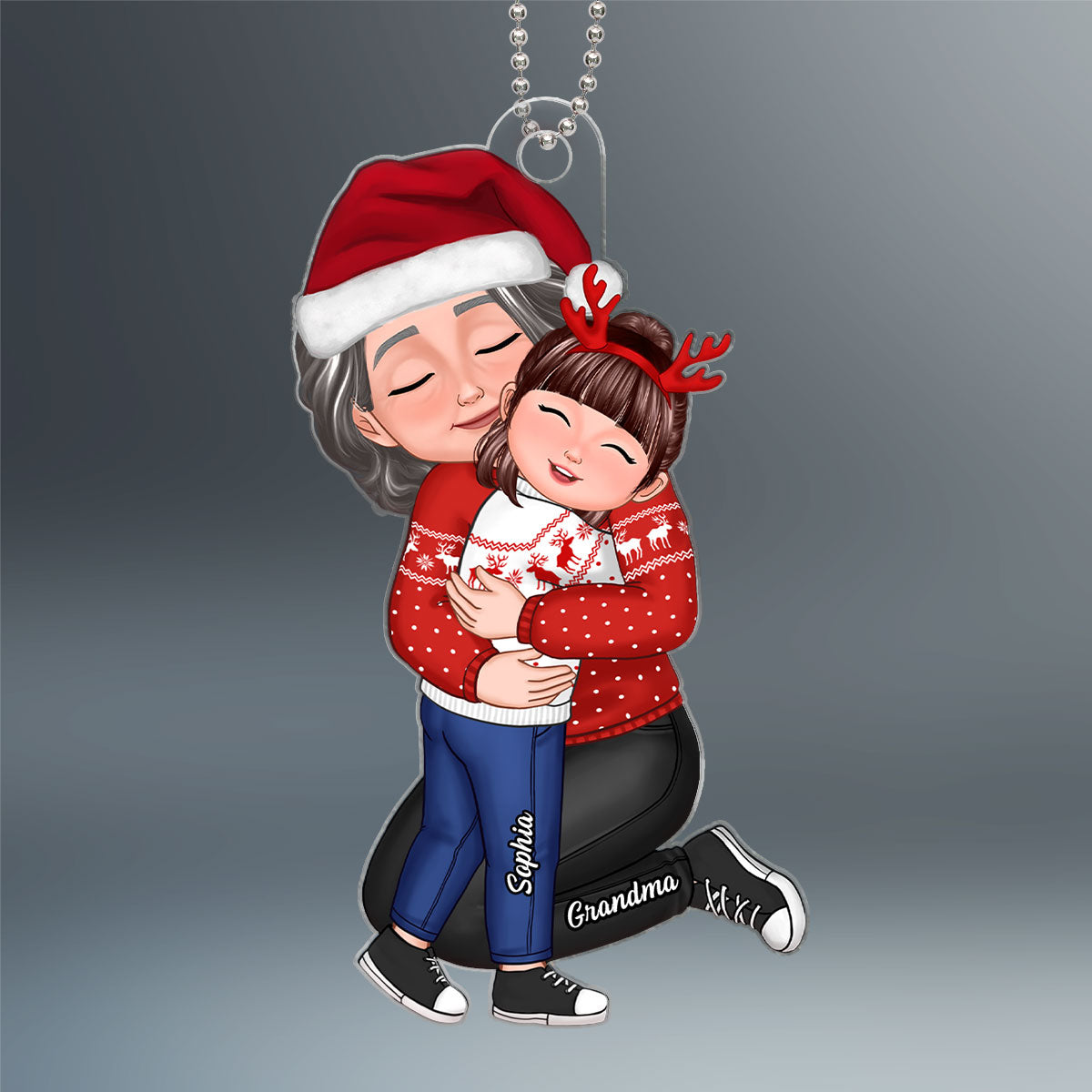 Christmas Grandma Hugging Kid Gift For Granddaughter Grandson Grandchildren Personalized Acrylic Ornament