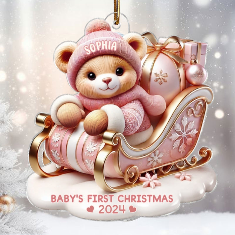 3D Effect Teddy Bear First Christmas Personalized Acrylic Ornament, Christmas Gift For Newborns, New Parents