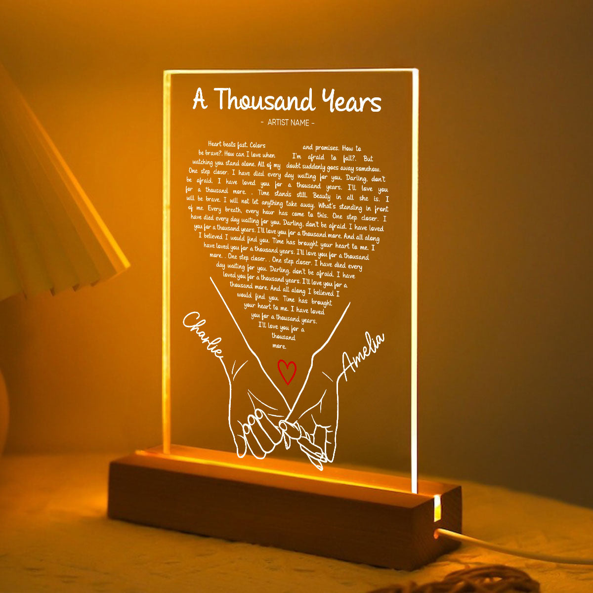 Couple Song Vinyl Heart Shaped Lyrics, Personalized LED Night Light,  Gift for her, Gift for him