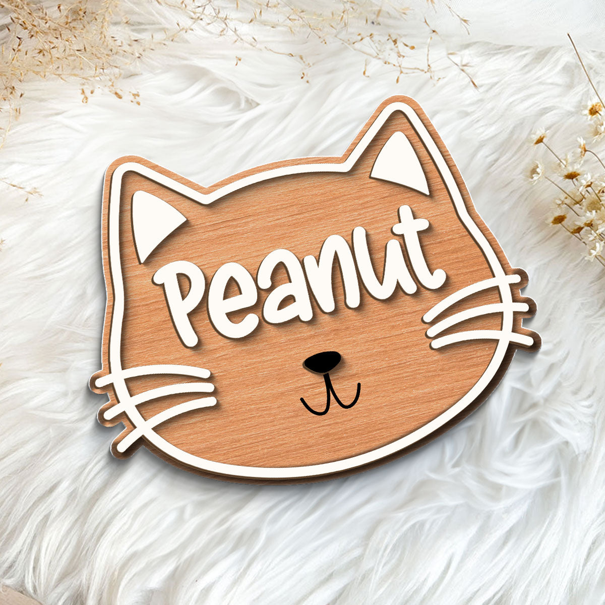 Cat Face Name Personalized 2-Layer Wooden Plaque