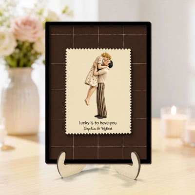 Lucky Is To Have You Mid-Century Couple - Personalized 2-Layered Wooden Plaque - Anniversary, Valentine's Day Gift, Gift For Him, Gift For Her