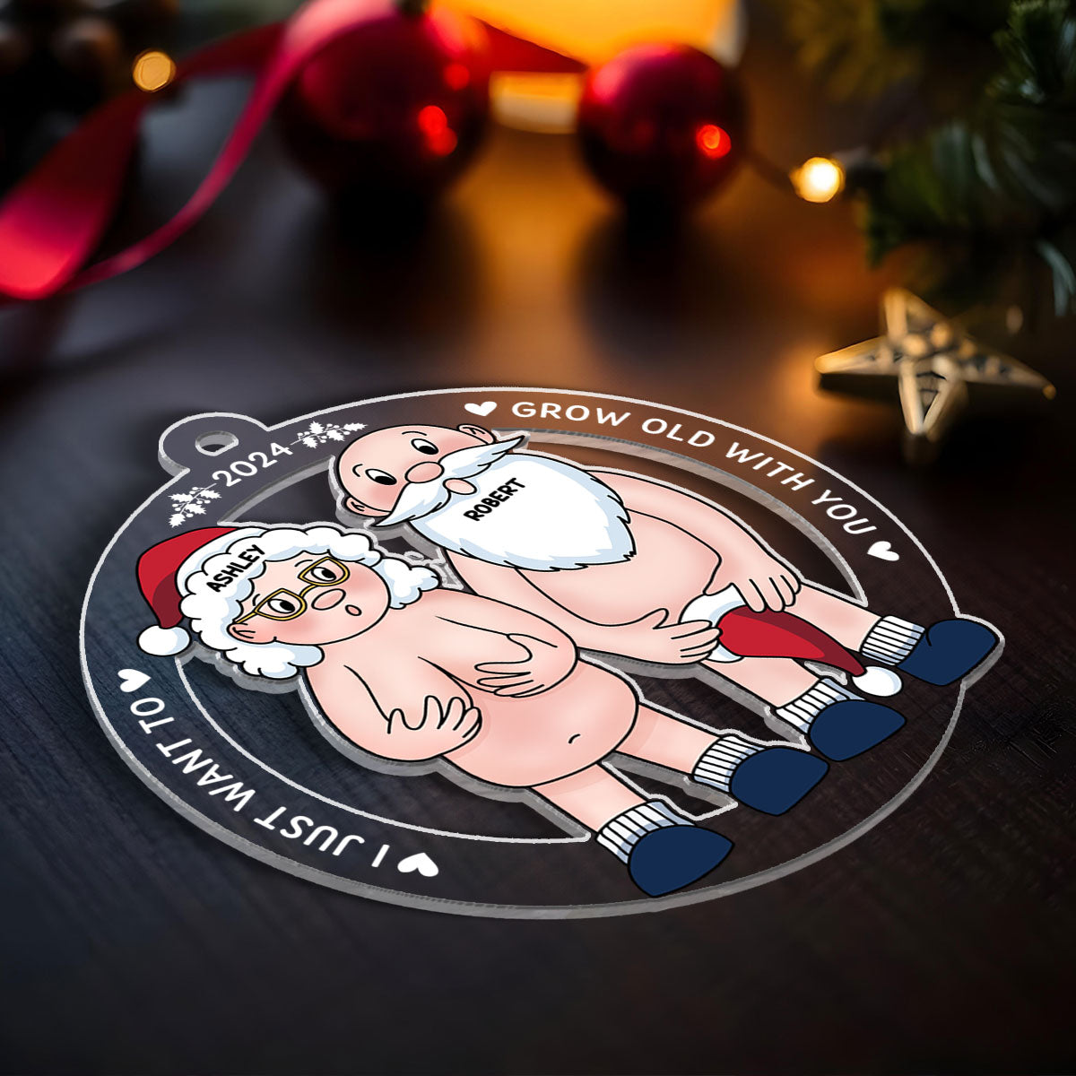 Funny Old Couple Personalized Circle Acrylic Ornament Christmas Gift for Him for Her