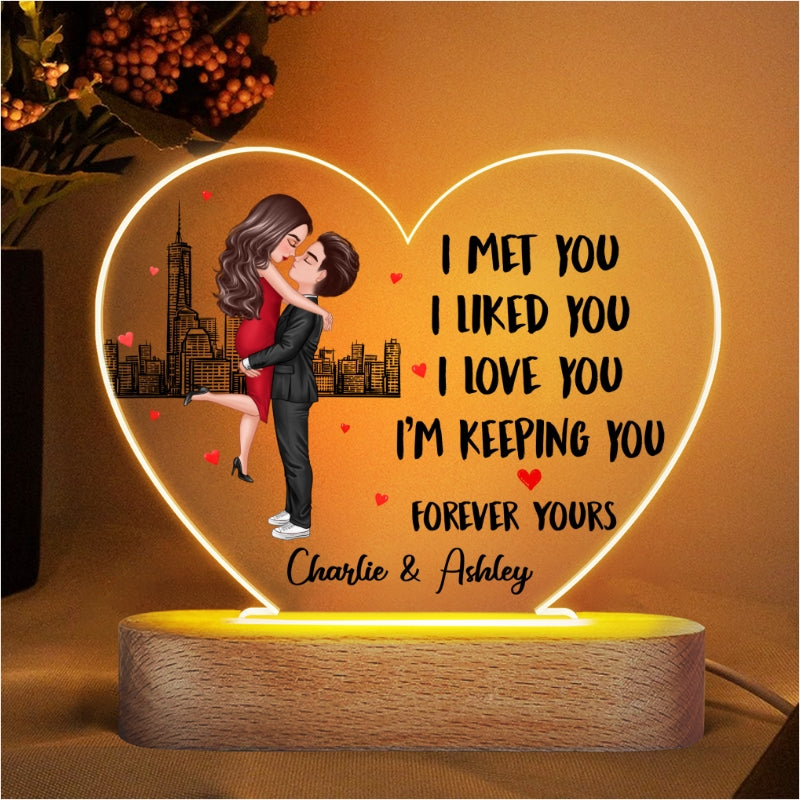 Doll Couple Hugging Kissing Found My Missing Piece Gift For Him For Her Personalized Acrylic Heart Plaque LED Lamp Night Light