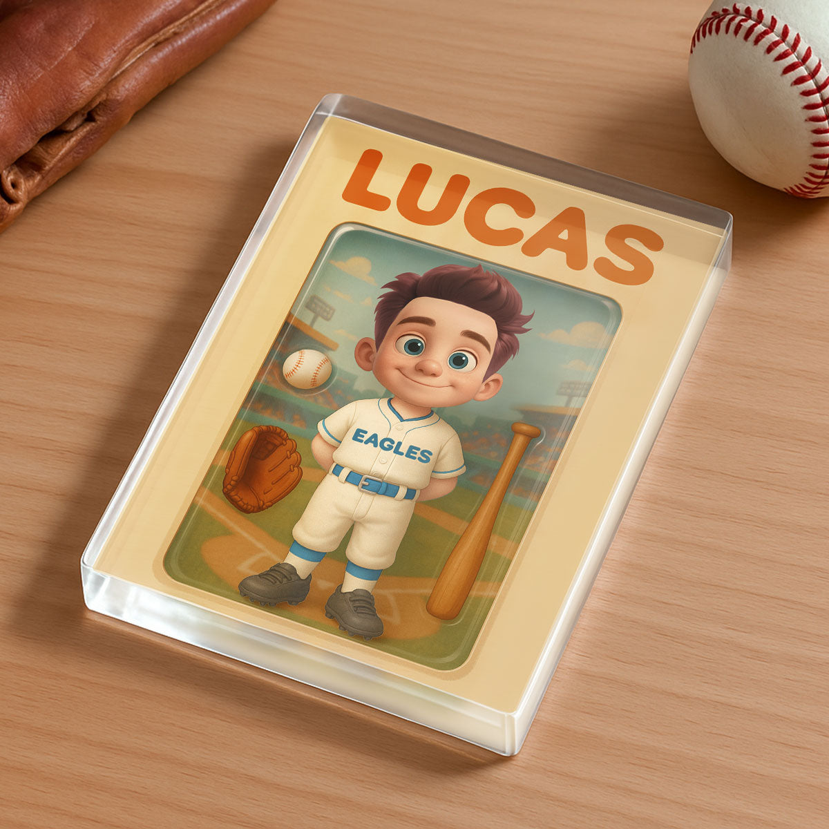 3D Effect Baseball Kid Custom Figure Personalized Flat Rectangle Acrylic Block, Gift For Kid