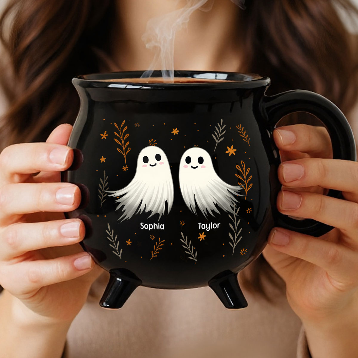 Halloween Ghost Friends Besties Personalized Ceramic Cauldron Mug