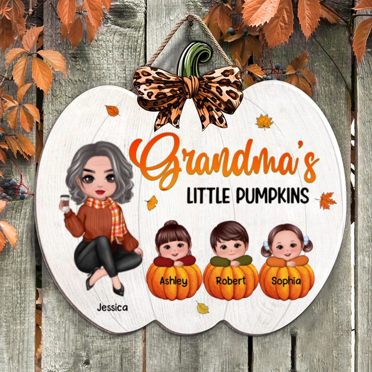 Grandma's Little Pumpkids Personalized Door Hanger Sign