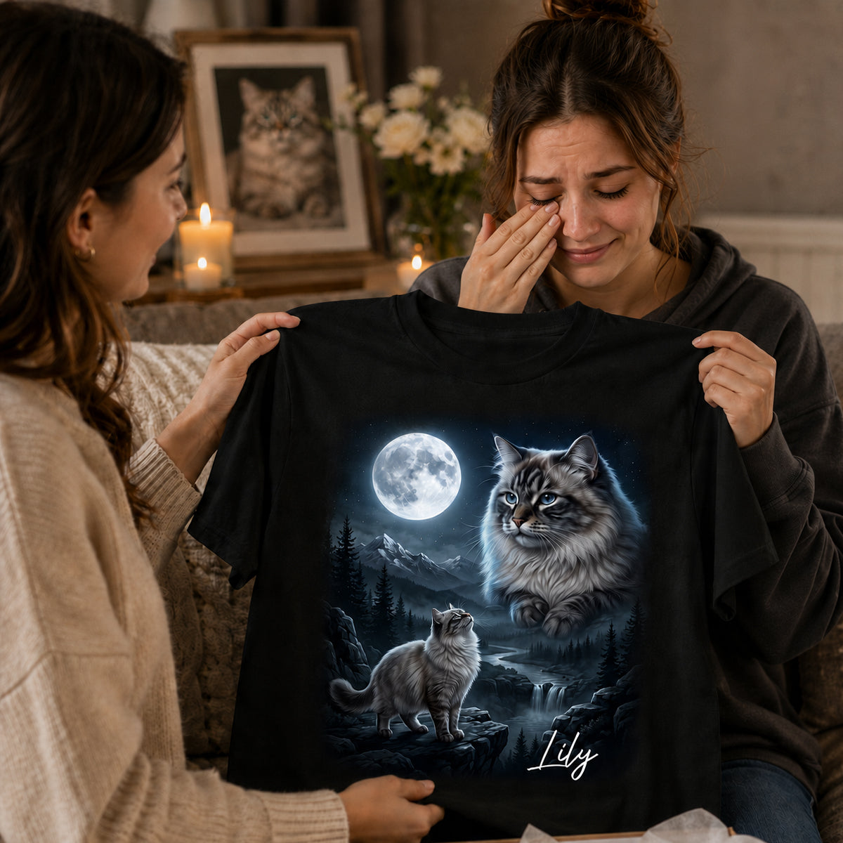 Cat Howling to the Moon Custom Pet Photo - Personalized Shirt - Halloween Gift for Cat Lovers