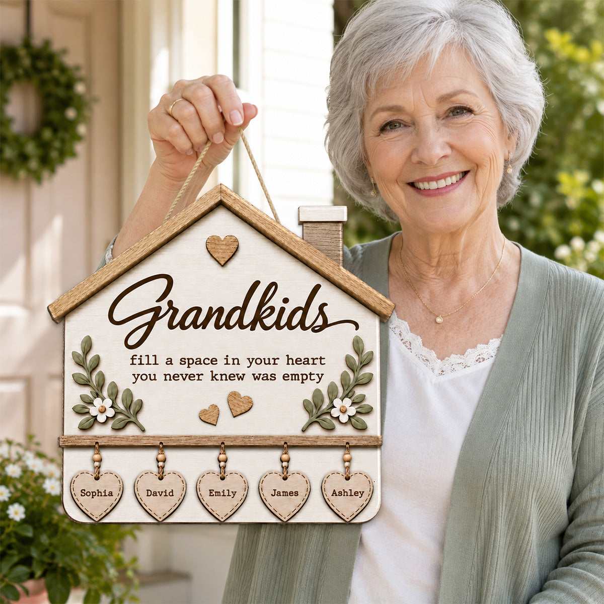 Grandma & Grandpa's House Where Love Grows 2D Flat Printed - Personalized Wooden Sign - Home Decor For Grandparents