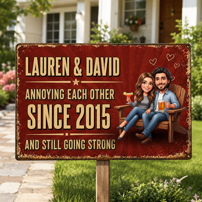 Custom Photo Couple Annoying Each Other - Personalized Metal Sign - Anniversary Gift for Her, for Him