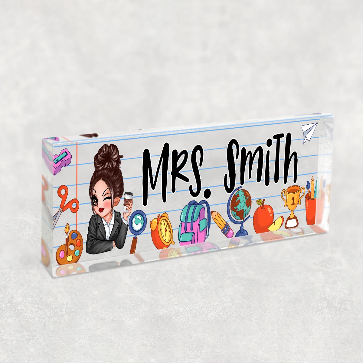 Beautiful Teacher School Things Personalized Acrylic Desk Name Plate, Gift For Teacher, Office Decor
