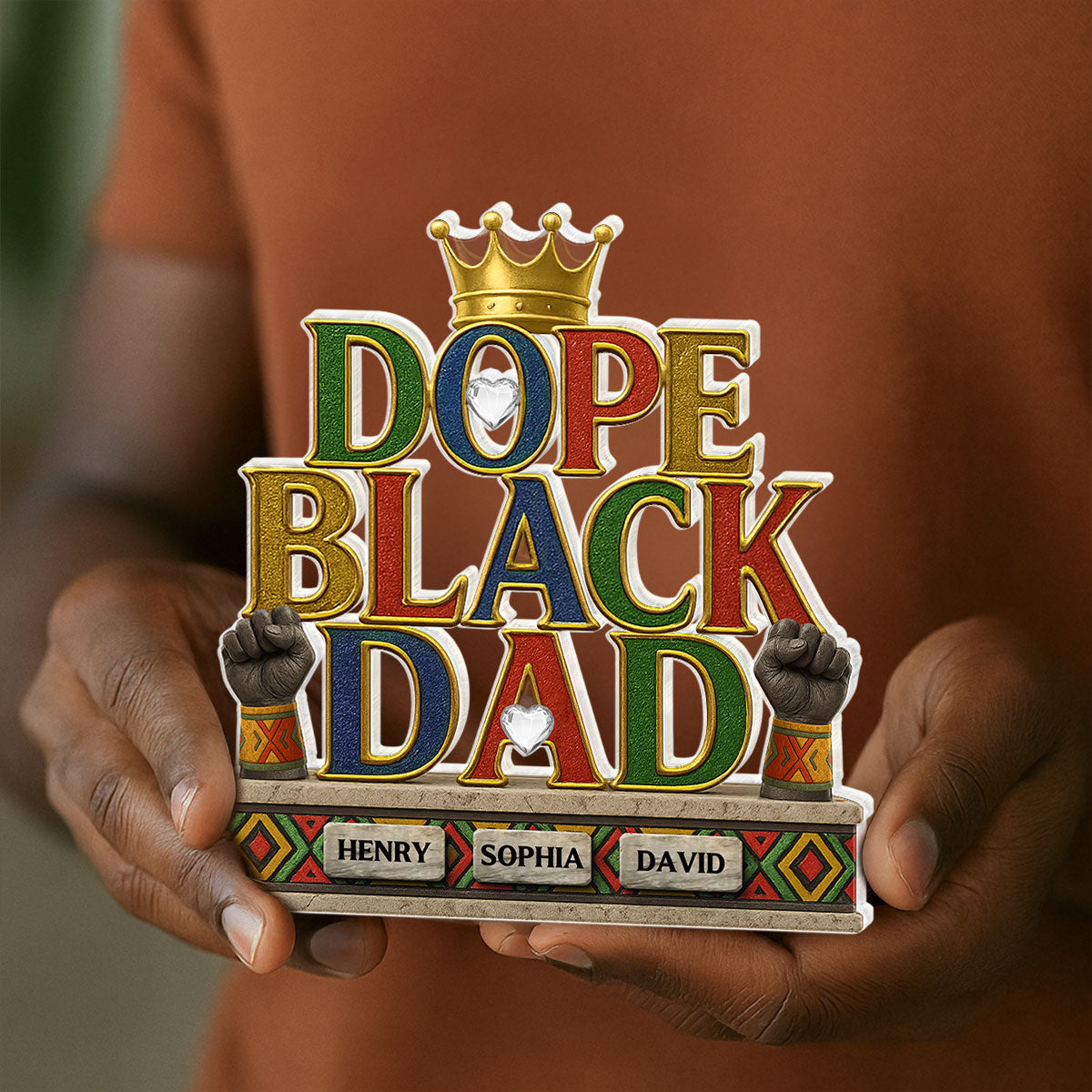 Dope Black Dad Kids Names Personalized Acrylic Block, Father's Day Gift