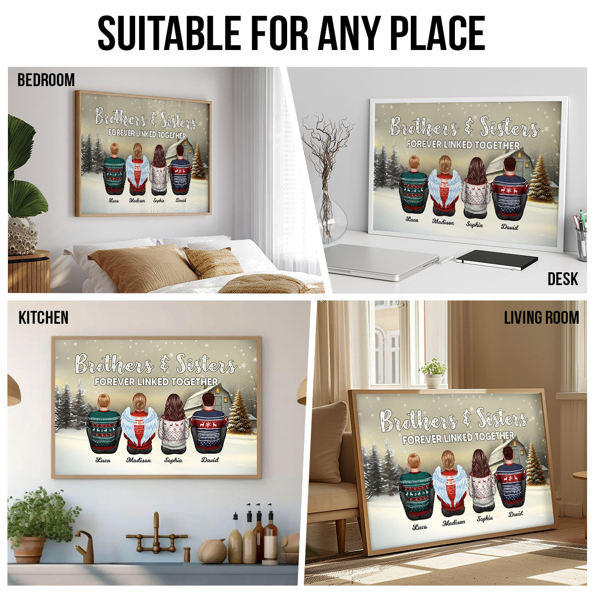 Brother Sisters Forever Linked Together Personalized Poster, Christmas Gift for Siblings